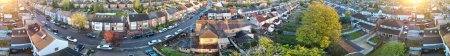 Aerial Panoramic View of Residential Homes at Luton City of England UK during Sunrise. April 16th, 2024