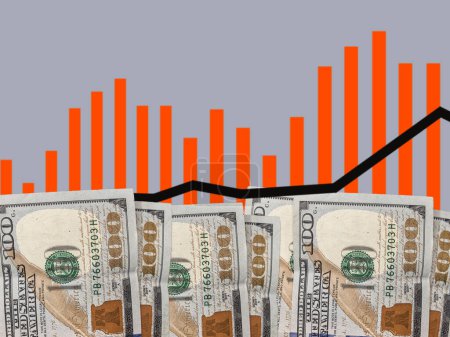 Photo for 100 dollar bill background with room for your own text and graphics. A red bar graph was added to illustrate market voltility. - Royalty Free Image
