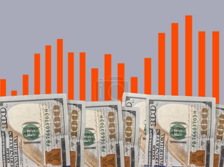 Photo for 100 dollar bill background with room for your own text and graphics. A red bar graph was added to illustrate market voltility. - Royalty Free Image
