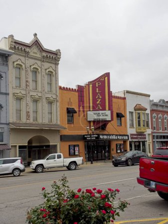 Photo for Ottawa, Kansas - October 14, 2023: Taylor Swift Eras Tour on Marquee at Oldest Operating Cinema in the World - Royalty Free Image