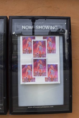 Photo for Ottawa, Kansas - October 14, 2023: Taylor Swift Eras Tour on Marquee at Oldest Operating Cinema in the World - Royalty Free Image