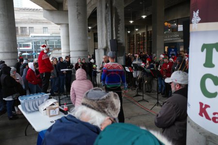 Photo for Kansas City, Missouri - December 16, 2023: Trombone Christmas at Union Station KC - Royalty Free Image