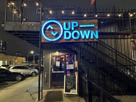 Photo for Kansas City, Missouri - December 28, 2023: Up Down Retro Arcade Bar in Kansas City - Royalty Free Image