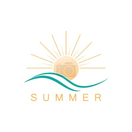 summer beach with palm tree and sunset logo design inspiration