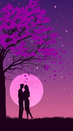 Illustration pour Saint-Valentin, le 14 février. Illustrations vectorielles de l'amour, un couple amoureux sur fond rose. Modèle d'histoires verticales, pour les médias sociaux - image libre de droit