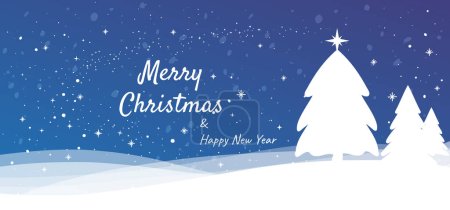 Illustration for Merry christmas and happy new year card with snowy trees, vector illustration in winter style. horizontal card - Royalty Free Image