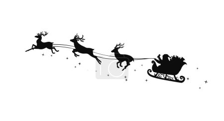 christmas sleigh reindeer silhouette on white background. vector illustration.