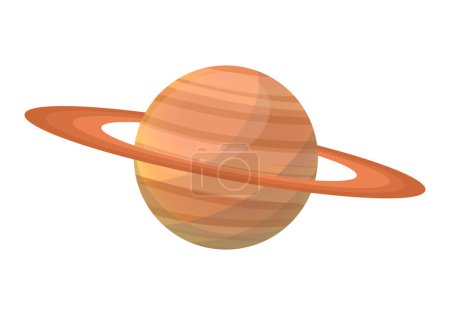 Téléchargez les illustrations : Saturne planète avec anneaux. Collection Planètes du système solaire. Illustration vectorielle de style dessin animé isolée sur fond blanc. - en licence libre de droit