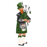Bagpiper, irish man with bagpipes, Saint Patrick's Day celebration, parade, cartoon illustration of people, characters Festive Costumes. 