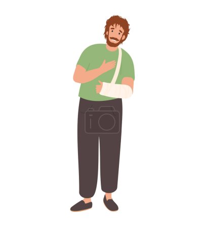 Illustration for Man with plastered arm, broken hand in cast Bandaged injury concept - Royalty Free Image