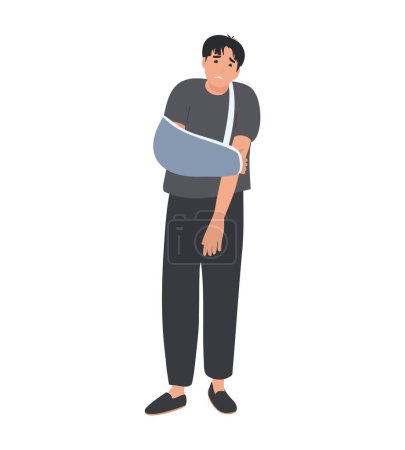 Illustration for Man with plastered arm, broken hand in cast Bandaged injury concept - Royalty Free Image