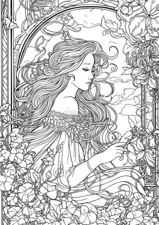 Royaume enchanté, pages de livres de coloriage princesse, illustration vectorielle linéaire