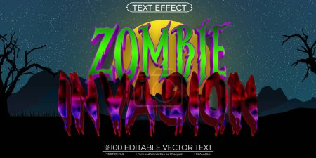 Illustration for Horror and Scary Text Effect Shiny Zombie Invasion Editable and - Royalty Free Image