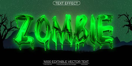 Illustration for Horror and Scary Text Effect Crome Shiny Zombie Editable and Sca - Royalty Free Image