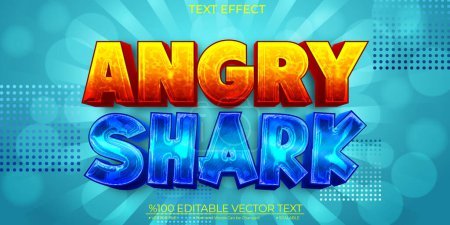 Illustration for Cartoon Yellow and Blue Angry Shark Editable Vector Text Effect - Royalty Free Image