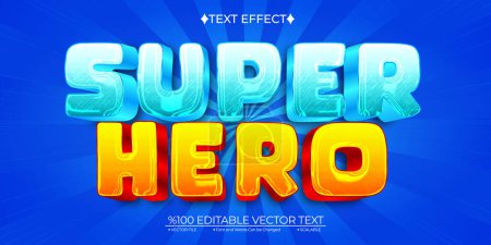 Efecto de texto 3D vectorial editable superhéroe de dibujos animados