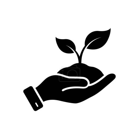 Illustration for Plant in Human Hand Silhouette Icon. Growth Eco Tree Environment Glyph Pictogram. Ecology Organic Seedling Sign. Flower Leaf Care in Palm Symbol. Agriculture Concept. Isolated Vector Illustration. - Royalty Free Image
