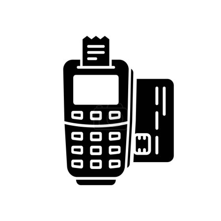 Téléchargez les illustrations : Carte de crédit Payez sur Terminal NFC Technology Silhouette Icon. Paiement sans contact sur le pictogramme Glyphe POS. Appuyez sur Carte bancaire au terminal pour l'icône de transaction sans fil. Illustration vectorielle isolée. - en licence libre de droit