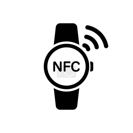 Illustration for Watch with NFC Technology Silhouette Icon. Wristband Smartwatch Wireless Payment for Purchase Glyph Pictogram. Hand Bracelet RFID Cashless Pay Icon. NFC Smart Watch. Isolated Vector Illustration. - Royalty Free Image