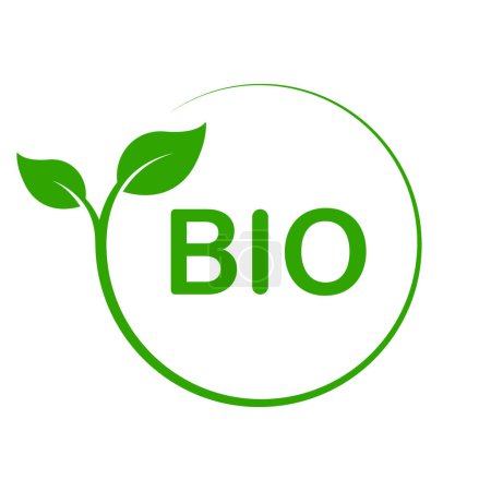Bio Green Plant Stamp. Eco Friendly, Healthy Vegetarian Food Product Organic Leaf Symbol. Natural Environment Bio Emblem. Ecological Vegan Plant Circle Sticker. Isolated Vector Illustration.
