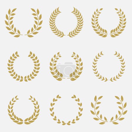 Illustration for Olive Leaves Branch Award Silhouette Icon. Laurel Wreath, Success Round Ornament Pictogram, Victory Emblem Set. Champion Reward Chaplet Symbol. Accomplishment Triumph. Isolated Vector Illustration. - Royalty Free Image