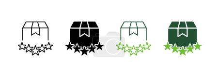 Illustration for Five Stars Positive Evaluate of Delivery Silhouette and Line Icon. Satisfaction Customer Top Quality Shipping Pictogram. Success Feedback Deliver Icon. Editable Stroke. Isolated Vector Illustration. - Royalty Free Image