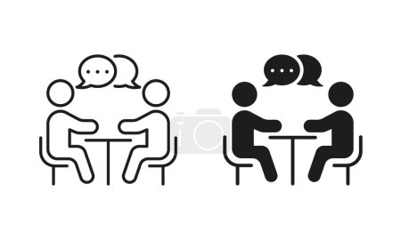 Illustration for Human Resource Silhouette and Line Icon Set. Job Interview Meeting Pictogram. Recruitment Manage, Find Work Icon. Employer Hire Employee. Editable Stroke. Isolated Vector Illustration. - Royalty Free Image