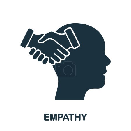 Illustration for Empathy and Compassion Silhouette Icon. Human Head and Agreement Handshake Glyph Pictogram. Solidarity, Emotional Solace Solid Sign. Intellectual Process Symbol. Isolated Vector Illustration. - Royalty Free Image