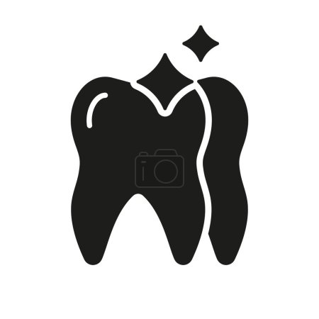 Illustration for Dental Veneer Silhouette Icon. Shine Teeth, Tooth Care Glyph Pictogram. Human Oral Beauty. Dental Treatment. Installation Ceramic Procedure for Teeth. Dentistry Symbol. Isolated Vector Illustration. - Royalty Free Image
