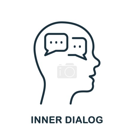 Inner Dialog in Human Head Line Icon. Persons Internal Conversation Linear Pictogram. Dialog with Yourself Outline Sign. Intellectual Process Symbol. Editable Stroke. Isolated Vector Illustration.