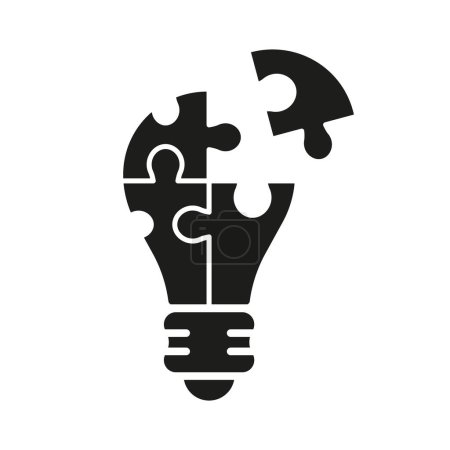 Illustration for Puzzle in Lightbulb Shape Silhouette Icon. Creative Idea Concept. Success Strategy Solid Sign. Jigsaw and Light Bulb, Innovation and Inspiration Glyph Pictogram. Isolated Vector Illustration. - Royalty Free Image