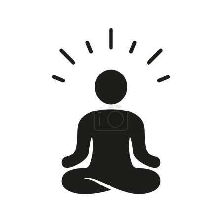 Person sitzt in Lotus Pose Silhouette Icon. Yoga Meditieren, Zen und Relax Glyph Piktogramm. Gesunder Lebensstil und Wellness Zeichen. Spiritual Body Exercise Solides Symbol. Isolierte Vektorillustration.