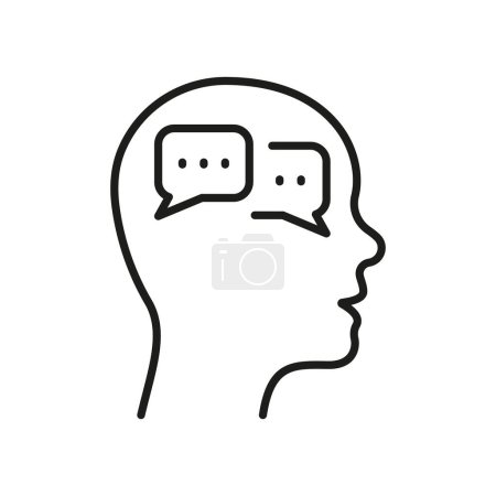 Inner Dialog in Human Head Line Icon. Persons Internal Conversation Linear Pictogram. Dialog with Yourself Outline Sign. Intellectual Process Symbol. Editable Stroke. Isolated Vector Illustration.