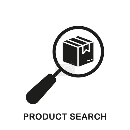 Illustration for Box with Magnifier Silhouette Icon. Product Search Glyph Pictogram. Find and Identify Parcel, Shipping Information Solid Sign. Warehouse Inventory Symbol. Isolated Vector Illustration. - Royalty Free Image