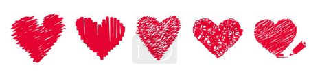 Horizontalset für Pinselherzen. Herzsymbol. Herzsymbol. geformtes Logo. Liebende, Romantik, Valentinstag, Valentinstag, Romantik, Konzept, Karte, Ehe, zwei, Valentinstag, Vielfalt, Zuneigung, Glück, Magenta, festliche Elemente