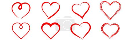 Illustration for Horizontal set for Ink Brush hearts. Heart Symbol. heart icon. shaped logo.  lovers, romance, valentines, valentine, romantic, concept, card, marriage, two, valentine day, variety, affection, happiness, magenta, festive Elements - Royalty Free Image