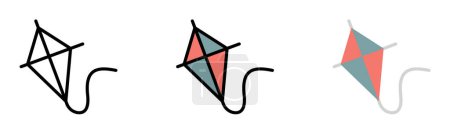 Ilustración de Flying kite USA flag vector icon in different styles. Line, color, filled outline. - Imagen libre de derechos