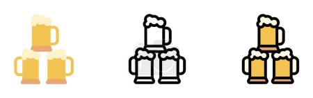 Ilustración de Beer steins vector icon in different styles. Line, color, filled outline. - Imagen libre de derechos