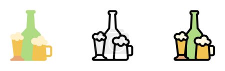 Ilustración de Beer bottle, beer steins vector icon in different styles. Line, color, filled outline. - Imagen libre de derechos