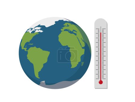 Illustration for Vector illustration depicting the planet earth holding in his hands a thermometer and a sign with the inscription climate - Royalty Free Image