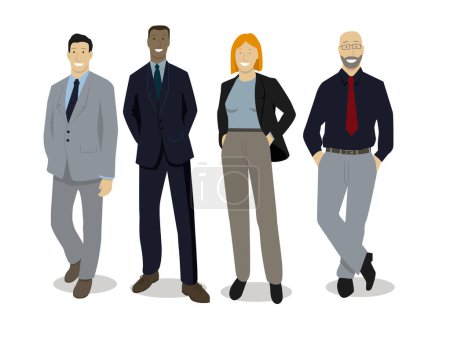 vector illustration representing characters, office worker, executives. A smiling and united team within a company