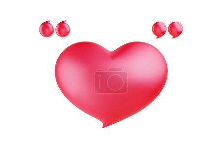 Téléchargez les photos : Red heart symbol 3D and quote mark. speech bubble heart reminder couple's wedding and dating time in Valentine's Day. message chat box online display. Object with clipping path. 3D Illustration. - en image libre de droit
