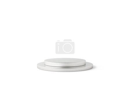 Photo for Circle product display podium luxury elegant isolated on white background. material is white gold, stainless steel, aluminium aluminium reflection. advertising cosmetic or skincare. 3D Illustration. - Royalty Free Image