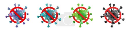 Photo for Stop virus signs or symbols bacteria collection 3d model on white background. Covid-19, fungi object. Warning sign of germs. Stop the spread of germs medical, virology. Clipping path. 3D Illustration. - Royalty Free Image