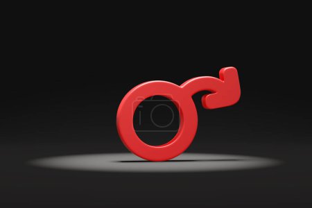 Photo for 3D object red male gender symbol black background. Erectile dysfunction is an inability to achieve or maintain an erection which is strong enough for sexual activity. clipping path. 3D Illustration. - Royalty Free Image