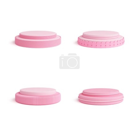 Photo for Four styles platform and podium soft pink pastel stand product display advertisement baby cute sweet white background. Place fashion model, cosmetic or beauty products. clipping path. 3D Illustration. - Royalty Free Image