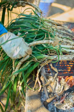 Calsots de légumes verts rôtis au charbon de bois, parfaits pour un repas sain.