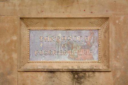 Photo for Tarragona, Spain - April 11, 2024: Plaque to Roger de Lauria, admiral of the Crown of Aragon, stands proudly in Tarragona, reflecting Catalan maritime - Royalty Free Image