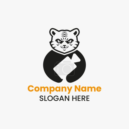 Foto de Tiger Cinemagraphy Logo Concepto de espacio negativo Plantilla vectorial. Pantera que sostiene el símbolo de la cámara de vídeo - Imagen libre de derechos