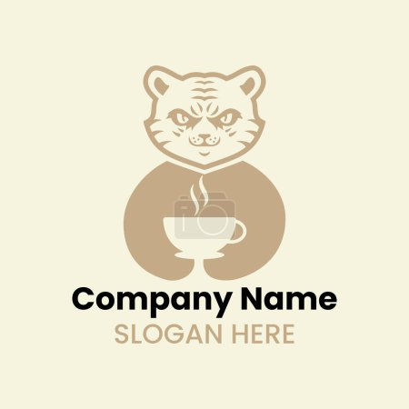 Foto de Tiger Tea Cup Logo Plantilla vectorial de concepto de espacio negativo. Pantera sosteniendo el símbolo de la taza de té - Imagen libre de derechos